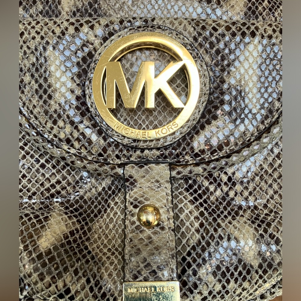 Michael Kors Bag ‘Python’ Cream/Black Embossed Pr… - image 3